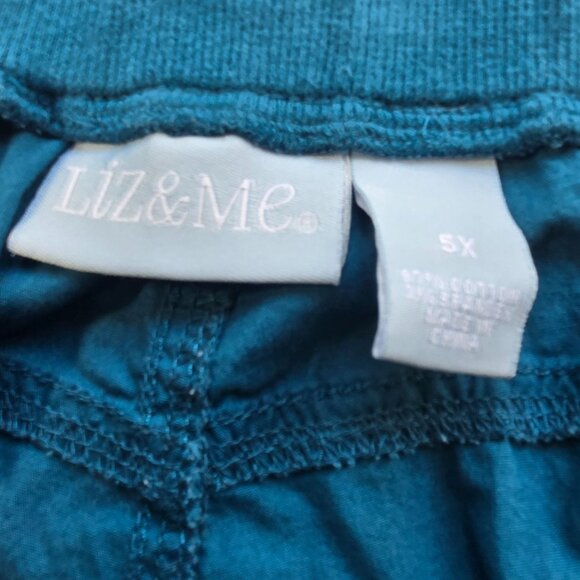 Liz & Me Womens Plus Size 5X Teal Cargo Capri Pants Elastic Waist Pockets - Picture 11 of 12